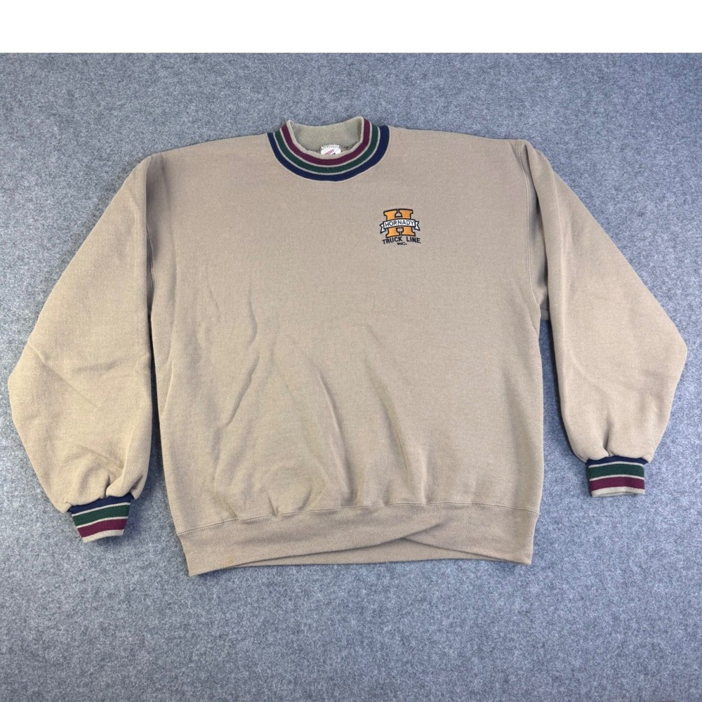 Vintage Jerzees Super Sweats Tan Hornady Truck Line Crewneck Made in USA Mens L